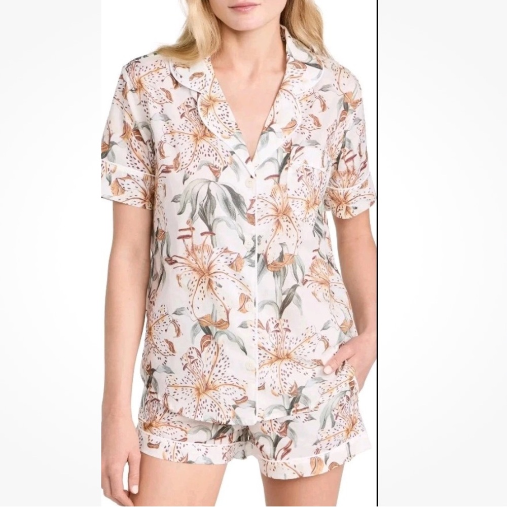 DESMOND & DEMPSEY Lilium Cream 100% cotton pajama short set Size M London Design